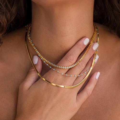 CAITLYNMINIMALIST 18K Gold Plated Sterling Silver Bezel Tennis CZ Gemstone Round Circle Cut Crystal Layering Choker Necklace Gift for Women4