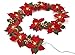 HOMESEASONS Pre-Lit Velvet Artificial Poinsettia 6 feet Garland with Red Berries and Holly Leaves - 3AA Battery Operated Indoor and Outdoor Use (1 Pack, Red Glittered)