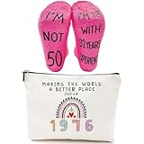 BAHME 2 Pcs Regalo de Cumpleaños Ideal para Mujeres, Neceser 50 Cumpleaños, Cumpleaños para Esposa, Incluye Bolsa de Maquillaje y Calcetines de Cumpleaños para Mujeres (1976-50 años)