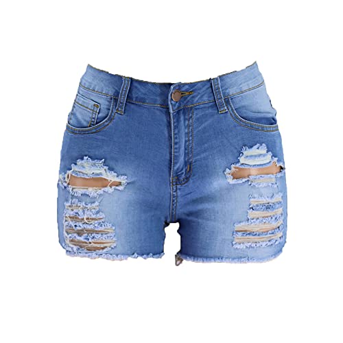 Women's Ripped High Waisted Jean Shorts Summer Hot Raw Hem Casual Shorts Frayed Holes Denim Shorts with Pockets (XX-Large,Blue)