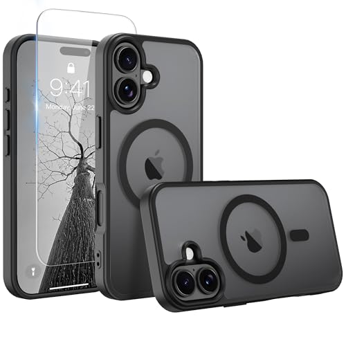 Image of Magnetic for iPhone 17 Phone Case, [Compatible with MagSafe], Screen Protector X1, [Military Grade Drop Protection],Matte Finish,Slim,Shockproof,Protective (Black, iPhone 17)