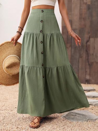 Solid Color Front Button Skirt Vacation Beach 2025 Fashion Skirts for Women3