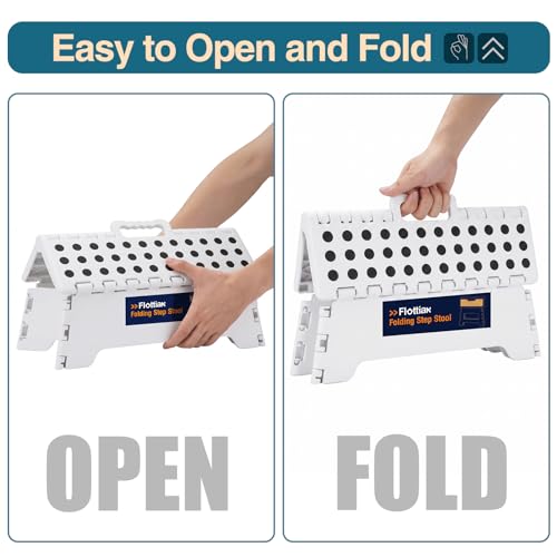 Image of Flottian 5 inch Folding Step Stool for Adults and Kids 15-Inch Extra Wide Stool Holds Up to 300 lbs,Non-Slip Folding Stools with Handle,Compact Plastic Foldable Step Stool for Bathroom,Kitchen,ect White