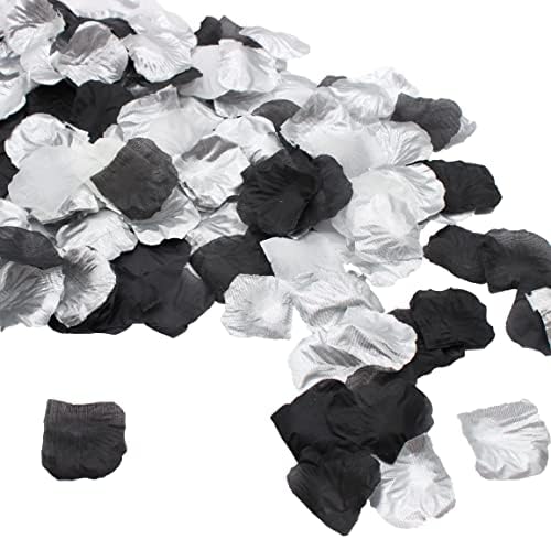 900PCS Silver Black White Artificial Flowers Silk Rose Petals Flower Girl Scatter Petals for Wedding Aisle Centerpieces Table Confetti Party Favors Home Decoration