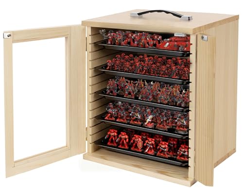 Image of Miniature Storage Case for Collectibles, Miniature Display Cases with Magnetic Door and 6 Trays, Clear View Miniatures Transport Case (Natural Pine)