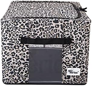 Periea Beau Folding Collapsible Stackable Fabric Home Storage Boxes with Steel Frames (Black & White, Large)