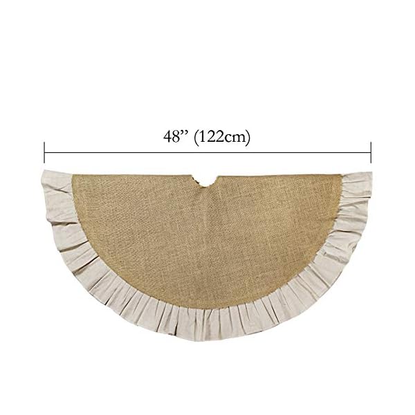 Ivenf christmas tree skirt 48 inches natural burlap jute with ruffle edge rustic xmas holiday decoration  urban country home decor