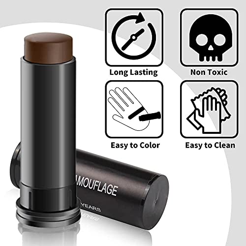 Kaely 3Pcs Face Paint Stick,Eye Black Baseball Football Softball Eyeblack Stick For Outdoor Sports,Black Brown Green Camo Face Body Paint Kit,Easy To Color,Halloween Birthday Party Clown Makeup Sets #TOP2