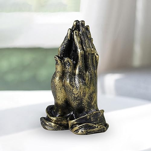 Estatua de manos orantes en resina color dorado miniatura 2