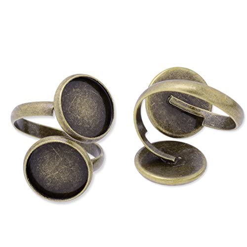 20pcs Antique Bronze Plated Ring Base with 2 Blank Bezel