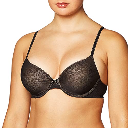 Maidenform Women's Comfort Devotion Embellished Bra, Black Lace/Body Beige Combo, 36B