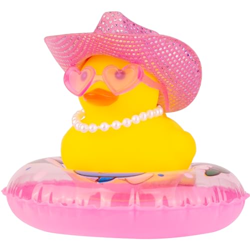 MuMyer Rubber Ducks for Cars Dashboard Cowboy Duck Car Ornaments Yellow Duck Dashboard Decorations Accessories with Mini Disco Cowboy Hat Swim Ring Scarf Sunglasses and Special Prop(DC36)