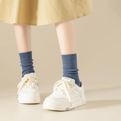 Image of Women Crew Socks Over the Ankle Cotton Mid-Calf Ultra Soft Breathable Multicolor knit Casual Aesthetic Socks 6 Pack