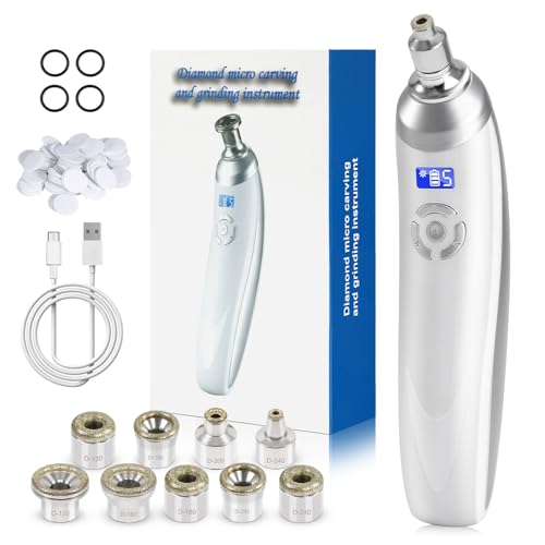 Microdermabrasion Machine Portable Facial Pore Vacuum Tool with 9 diamond tips and 5-Level Suction Diamond Dermabrasion Device for Blackhead Removal Tool Exfoliation Home Skin Care Device