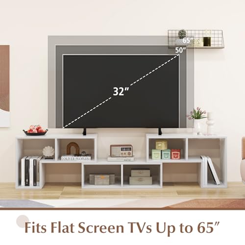 Image of GIANTEX Free-Combination TV Stand for Bedroom - Entertainment Center for 50 55 60 65 Inch TV, 3-Piece Media Console Table with Storage Cubes, Deformable Open Storage Bookcase Shelf (White)