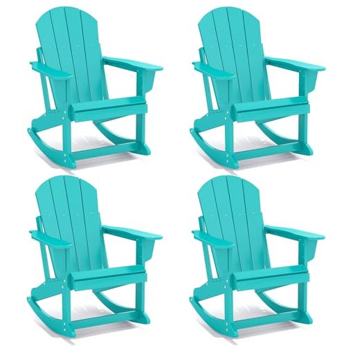 GREENVINES Adirondack Rocking Chairs Set of 4 | HDPE Plastic | Porch Rocker | Chair for Outdoor Patio Deck | All Weather | Aqua Aqua 4PCS