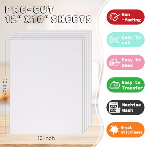 Image of 3D Puff Glitter HTV, 6-Pack 12 inchx10 inch Sheets. Iron-On Vinyl for Fabrics, Compatible with Cricut & Cameo for Easy DIY T-Shirts & Crafts. (White Glitter Puff, 12 inch x 10 inch)