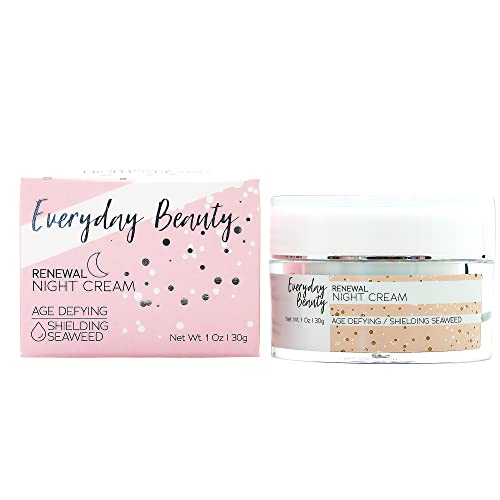 Everyday Beauty Renewal Night Cream Nourishing Facial Moisturizer with Brown Algae Extract, Squalene, Hyaluronic Acid and Glycerin to Moisturize and Protect Skin, Reduce Signs of Aging, 1 oz. Jar