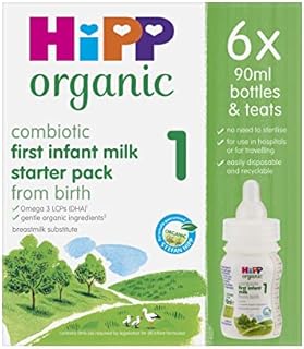 HiPP Organic 1 First Infant Baby Milk Ready to feed liquid formula starter pack, From birth (6 x 90ml bottles)