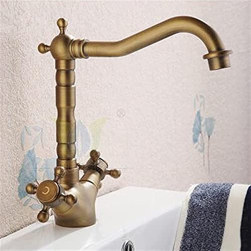 Robinet salle de bains résistant en bronze rétro double poignée chaude et froide