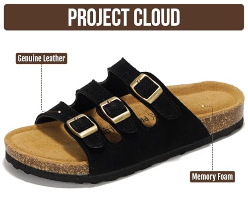 Image of Project Cloud 100% Genuine Leather Summer Sandals for Women 2026 - Memory Foam & Cork Footbed Beach Vacation Essentials Womens Sandals Comfortable Lightweight Slides for Women Footwear (Capri)