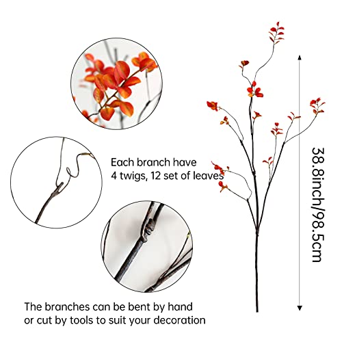Grtefhu 3Pcs Faux Fall Plant Stems And Branches For Vase，Artificial Tree Branches And Twigs For Decoration （Orange） #TOP1