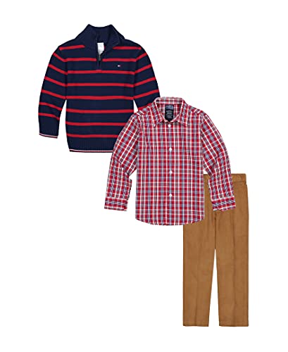 Tommy Hilfiger Baby Boys' 3-Piece Pullover Sweater Set, Matching Button-Down Shirt, Sweater & Pants, Flag Blue Stripes, 24 Months #TOP1