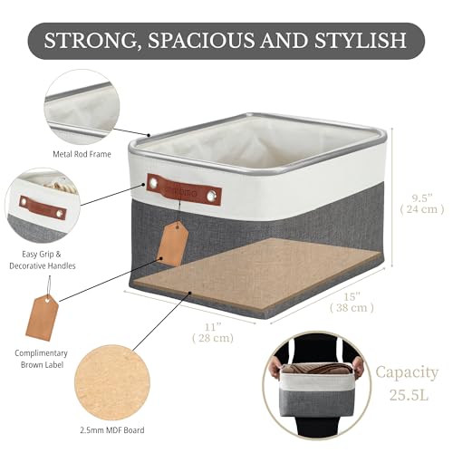 Image of DECOMOMO Storage Bins Fabric Storage Baskets for Shelves, Linen Closet Organization Toys Nursery (Slate Grey and White, Large - 4 Pack)