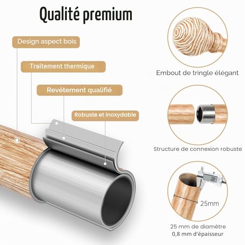 Tringle à rideau Ø 25 mm extensible avec fixation modulable mur et plafond