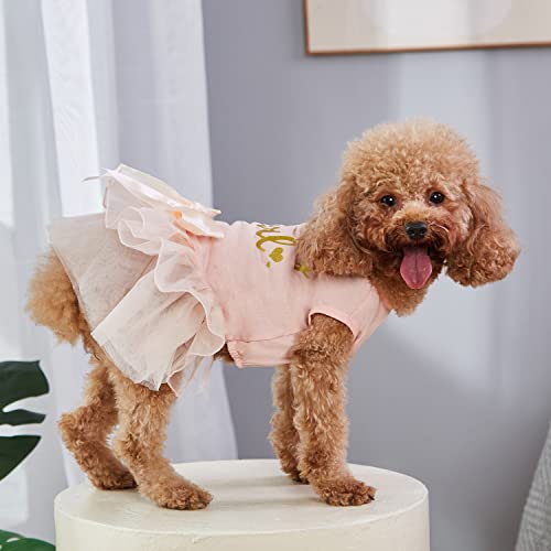 Dog Lace Gold Glitter Dress Princess Tutu Skirt For Small And Medium Girl Dogs Pet Birthday Wedding Bride Party Photography Christmas Halloween(Brithday Gril-Pink,Medium) #TOP2
