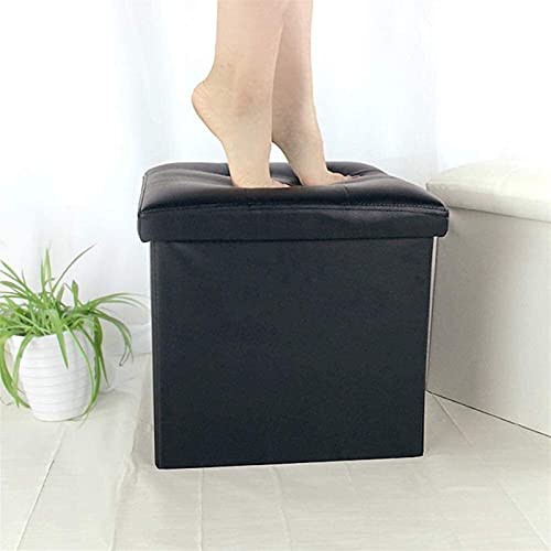 Pouf cube en simili-cuir noir avec coffre de rangement et couvercle - 6