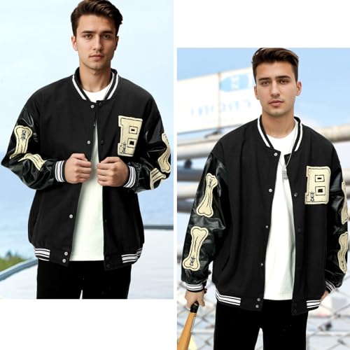 Image of Mens Varsity Jacket Baseball Bomber Jacket Vintage Unisex Streetwear Coats with Patchwork Hipster Utility Tops
