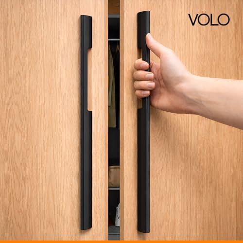 Image of Volo Wardrobe and Cabinet Pull Handle - Versatile Handles for Wardrobes, Drawers, Sliding Closets, and Doors in Kitchens, Offices, and Bedrooms (SAC-35) (Glossy Black, 450MM (18 Inch)) Pack of 1 Piece