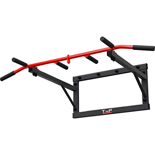 TnP Distribution Multi Grip Wall Mounted Pull Up Bar Iron Chin Home Gym Station PullUp Cross Fit Workout Bar - Black + Red