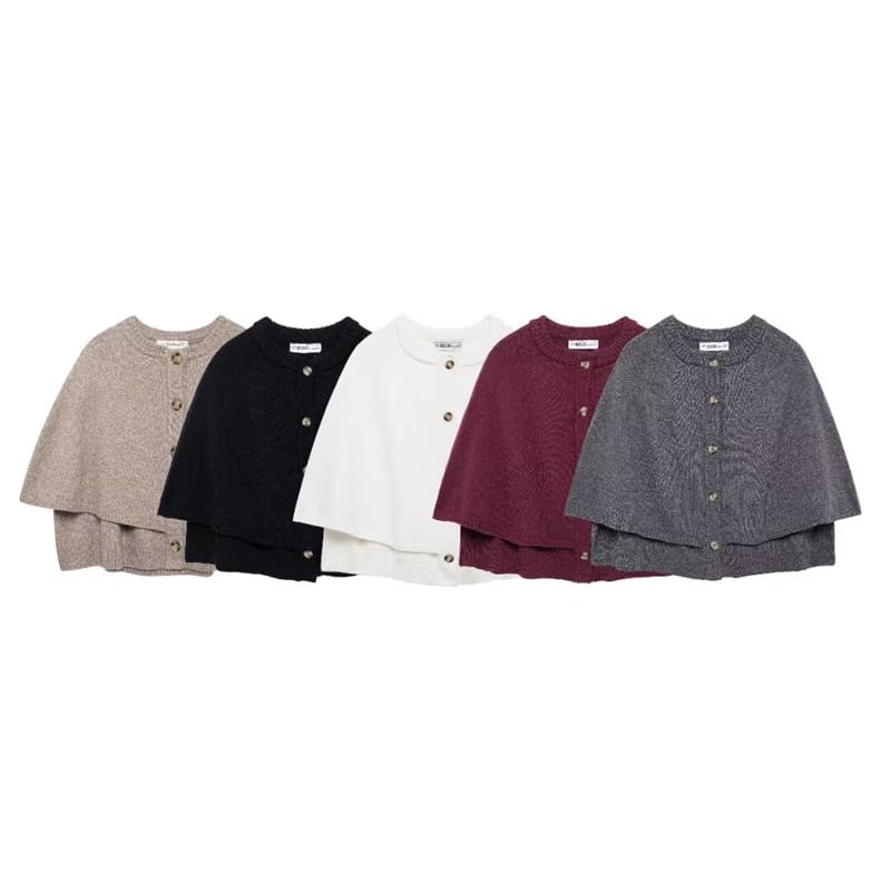 Image of Knit Cape Coat for Women Button Up Cropped Cardigan Corporate Outfits Dressy Casual Old Money Aesthetic