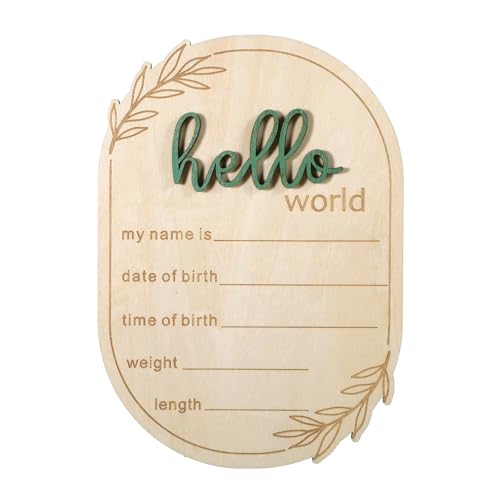 Image of Baby Announcement Sign, 5.9 Inch Wooden Hello World Newborn Signs Birth Baby Name Plaques Birth Announcement Sign for Newborn Boys and Girls Photo Prop Ba-by Shower Hospital Nursery Gift
