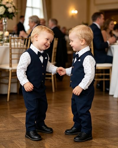 Image of SANGTREE Boys Suit Cotton Linen Formal Set Baby Boy Dress Clothes Gentleman Wedding Ring Bearer Outfits, 3 Months - 9 Years