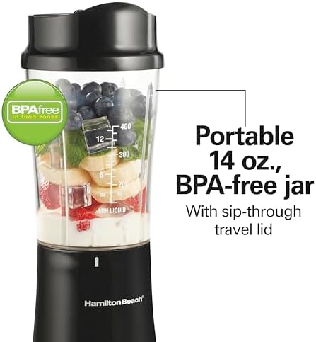 Hamilton Beach Personal Blender for Shakes and Smoothies with 14 Oz Travel Cup and Lid, Black (51101BC) — view 6