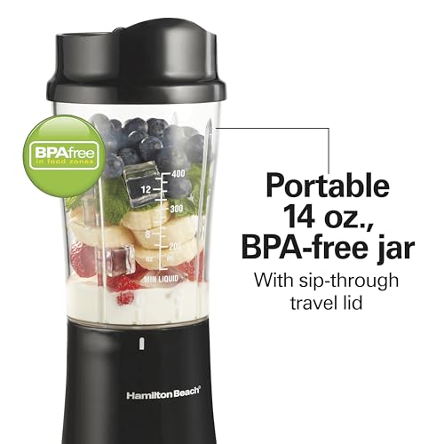 Hamilton Beach Portable for Shakes and Smoothies, 14 Oz BPA Free Travel Cup & Lid, Durable Stainless Steel Blades, Personal Smoothie, Black (51101AG) by Hamilton Beach - Image 7