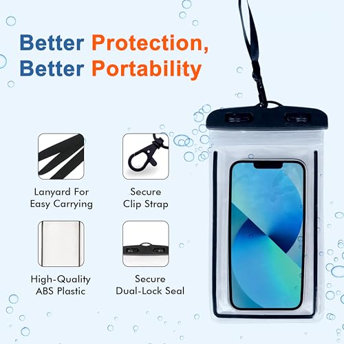 Image of CEDO Waterproof Mobile Pouch Universal Cover Case for All Mobiles Cellphone Dry Bag Compatible for iPhone, Samsung, OnePlus, Realme, Redmi Oppo VIVO All Smartphones Upto 7.2 inches (Black) (Pack of 2)