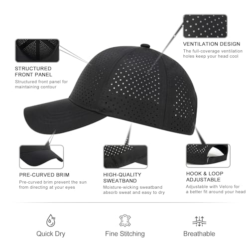 Image of FEINION Men Summer Adjustable Performance Hat Breathable Snapback Laser Perforated Mesh Baseball Cap