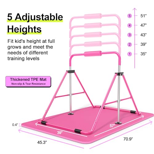 image for Safly Fun Kids Gymnastics Bar with Mat Foldable & Adjustable 35