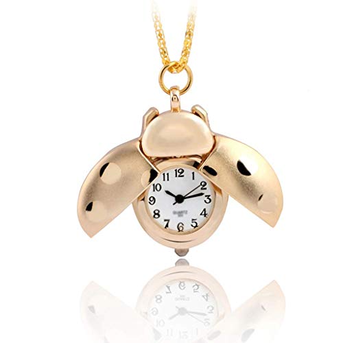 DSHUJC Reloj de Bolsillo Reloj de Cuarzo Lady Girls Ladybug Llavero Collar de Cuarzo Reloj de Bolsillo Reloj de Bolsillo clásico Cover