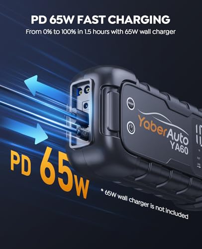 YaberAuto Jump Starter 8000A 65W Fast Charging (All Gas/12.0L Diesel) Portable Car Battery Jump Starter Pack, Jump Box Car Battery Jumper Starter Portable Jumper Cables, 150W DC, 600LM Lights image 3