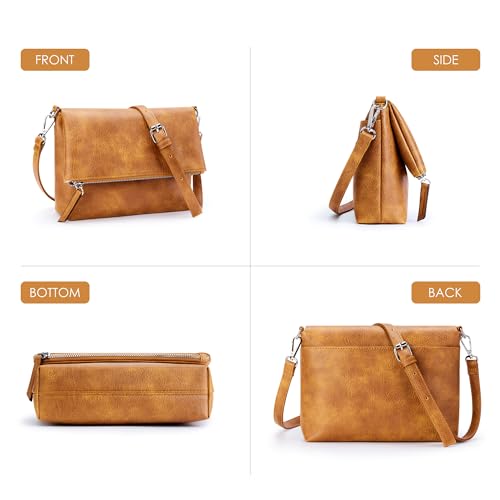 Image of KALIDI Vintage Vegan Leather Crossbody Bag PU Shoulder Bag Handbag Multiple Pockets Adjustable Removable Strap Women