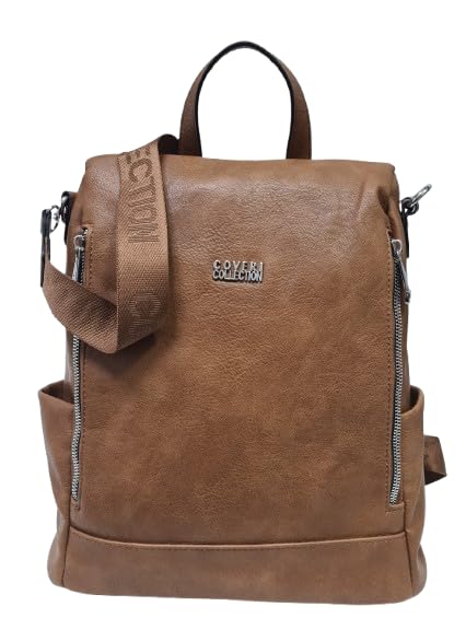 Zaino casual in ecopelle PU sistema antifurto, convertibile in borsa a tracolla con 2 tasche frontali, ideale per il lavoro, l'università... Art.8002-8 Prodotto Originale Coveri (MARRONE)