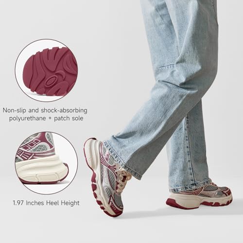 Image of BEAU TODAY Women's Walking Shoes, Chunky Platform Fashion Sneakers for Women, Comfortable Casual Lightweight Lace-up Gym Workout Athletic Tennis Shoes