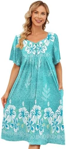 House Dresses for Women with Pockets Moo Moo Nightgown Short Sleeve Mumu Dress Lounge Dress S-5XL