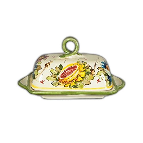 Hand Painted Italian Ceramic Fiori Butter Dish - Handmade in Tuscany