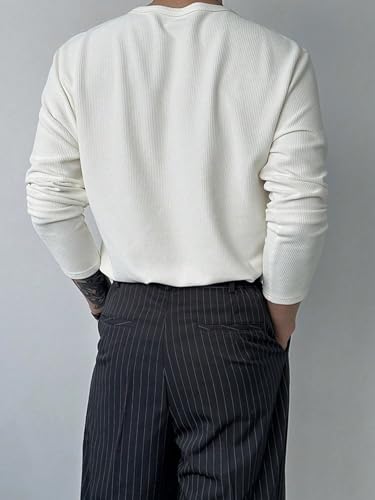 Image of Trillion Men's Textured Fabric Solid Color Basic Half-Open Collar T-Shirt, Fall Long Sleeve Men Shirt | Tshirt for Men